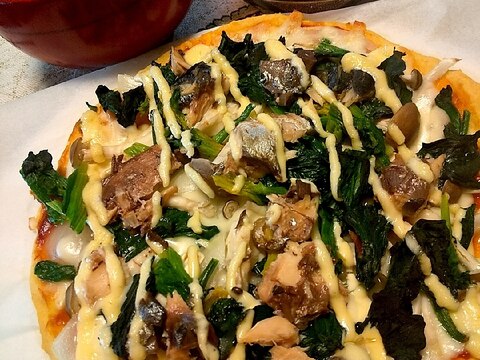 太らない健康になるピザ~サバ缶 ほうれん草 きのこ